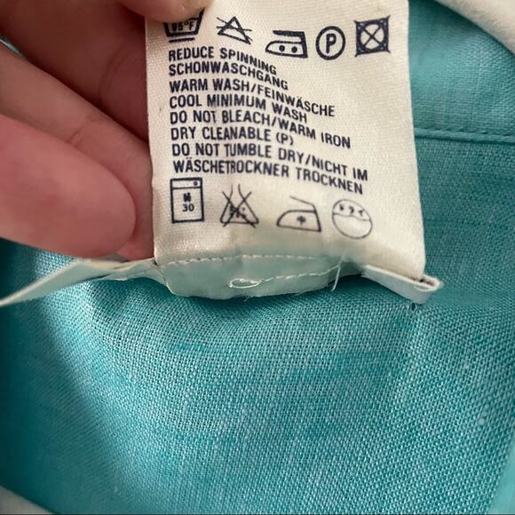Escada Sport Linen Blouse Button Down Stripe Blue White L EUC - Picture 15 of 15